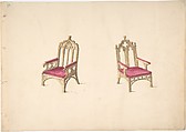 Design for Two Gothic Style Armchairs, Anonymous, British, 19th century  British, Pen and ink, brush and wash, watercolor