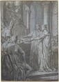 Louis III et Carloman donnent aux eveques du Royaume l'assurance de leur Fidelite en 882, Nicolas Lejeune (French, active late 18th century), Pen and black ink, gouache