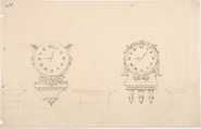 Design for Two Clocks and Three Brackets, Anonymous, British, 19th century  British, Graphite and pen and ink