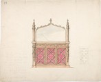 Design for a Gothic Style Mirrored Cabinet, Anonymous, British, 19th century  British, Pen and ink, watercolor, over graphite