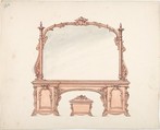 Design for a Mirrored Sideboard with Rococo Ornament, and Casket, Anonymous, British, 19th century  British, Pen and ink, watercolor