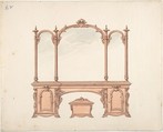 Design for a Mirrored Sideboard with Rococo Ornament, and Casket, Anonymous, British, 19th century  British, Pen and ink, watercolor