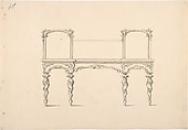 Design for a Mirrored Sideboard with Turned Legs Rocaille Ornament (Verso: Sketch for a Desk), Anonymous, British, 19th century, Pen and ink, brush and wash