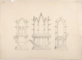 Design for Three Gothic Hat and Umbrella Stands, Anonymous, British, 19th century, Graphite
