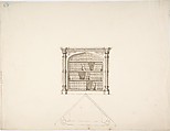 Design for a Gothic Style Corner Book Cabinet: Elevation and Plan, Anonymous, British, 19th century  British, Pen and ink, brush and wash
