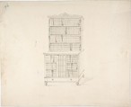Design for a Two Tiered Book Cabinet with Turned Feet and Ornament (Verso: sketch), Anonymous, British, 19th century, Graphite