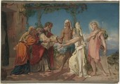 Tobias Brings His Bride Sarah to the House of His Father, Tobit, Henri Lehmann (French, Kiel 1814–1882 Paris), Oil paint on paper, mounted on board