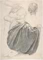 Studies of a Draped Female Figure, Kneeling, Seen from the Back, for the East Transept of the Chruch of Sainte-Clothilde, Paris, Henri Lehmann (French, Kiel 1814–1882 Paris), Charcoal (rubbed) and graphite on off-white laid paper