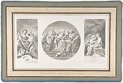 The Mystic Marriage of Saint Catherine; Saint Celestine V Renouncing the Papacy; Saint Catherine Touched by Divine Love, Nicolas Bernard Lépicié (French, Paris 1735–1784 Paris), Pen and black ink, gray wash, over black chalk underdrawing; framing lines in pen and brown ink