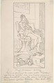 Vestal Maiden Asleep in a Chair, Louis-Hector Leroux (French, Verdun 1829–1900 Angers), Pen and black ink