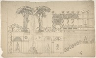 Grotto under a Terrace, Jean-Baptiste-Cicéron Lesueur French, Pen and brown ink over graphite. Traces of squaring in graphite.