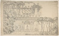 Grotto under a Terrace, Jean-Baptiste-Cicéron Lesueur French, Pen and dark brown ink over graphite. Traces of squaring in graphite