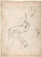 Studies for the Libyan Sibyl (recto); Studies for the Libyan Sibyl and a small Sketch for a Seated Figure (verso), Michelangelo Buonarroti (Italian, Caprese 1475–1564 Rome), Red chalk, with small accents of white chalk on the left shoulder of the figure in the main study (recto); soft black chalk, or less probably charcoal (verso)