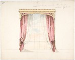 Design for Red Curtains with a Gothic Style Gold Pediment, Anonymous, British, 19th century British, Pen and ink, brush and wash, watercolor