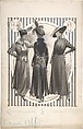 Designs for Three Women's Coats, H. Causon (British (?), active ca. 1915), Pen and black ink, brush and wash, gouache (bodycolor)