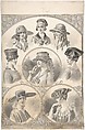 Designs for Hats for Women and Girls, A. Foa (French, active 1900–1918), Black and white gouache, pen and ink and brush