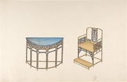 Design for Export Furniture, Anonymous, Chinese, 19th century  Chinese, Watercolor over graphite