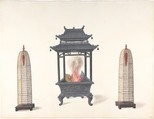 Small Stove and Two Tall Objects, Anonymous, Chinese, 19th century  Chinese, Pen and ink and gouache