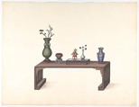Low Table with Vases, Anonymous, Chinese, 19th century  Chinese, Pen and ink and gouache