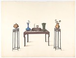 Large Table and Two Small Higher Ones with Vases, Anonymous, Chinese, 19th century  Chinese, Pen and ink and gouache