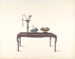 Long Dark Table with Decorative Objects, Anonymous, Chinese, 19th century  Chinese, Pen and ink and gouache