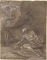 Saint Jerome Praying in a Landscape., Attributed to Niccolò dell' Abate (Italian, Modena 1509–1571 Fontainebleau (?)), Pen and brown ink, brush and brown wash, highlighted with white gouache, on paper tinted with a light brown wash