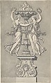 Candelabrum with Two Victory Figures (for 'Ornamenti Diversi'), Attributed to Giocondo (Giuseppe) Albertolli (Italian, Bedano 1742–1839 Milan), Pen and black ink, brush and gray wash, on gray washed paper