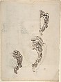 Designs for Cartouches, Containing Arms of Cardinal Aldobrandini (Later Pope Clement VIII), with Arch in Upper Left (recto); engraving by Enea Vico, urn with lion heads and garlands (verso), Attributed to Christofero Albani (Italian, documentation in process), Pen and brown ink over leadpoint or black chalk (recto); engraving (verso)