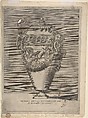 Designs for Cartouches, Containing Arms of Cardinal Aldobrandini (Later Pope Clement VIII), with Arch in Upper Left (recto); engraving by Enea Vico, urn with lion heads and garlands (verso), Attributed to Christofero Albani (Italian, documentation in process), Pen and brown ink over leadpoint or black chalk (recto); engraving (verso)