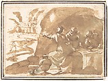 Lot and His Daughters, attributed to Francesco Allegrini (Italian, Cantiano (?) 1615/20–after 1679 Gubbio (?)), Pen and brown ink, brush and brown wash; framing lines in red chalk, and pen and brown ink on mount