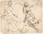 Seated Female Nude and Dancing Female Figure, Francesco Allegrini Italian, Pen and brown ink