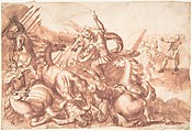 Battle Scene, Francesco Allegrini Italian, Pen and brown ink, brush and red wash