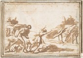 Unidentified Scene: Figures in a Landscape, Francesco Allegrini Italian, Pen and brown ink; framing lines in pen and brown ink