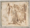 Figures, Francesco Allegrini Italian, Pen and brown ink, brush and brown wash; framing lines in pen and brown ink on mount
