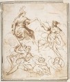 Group of Five Allegorical Figures, Francesco Allegrini Italian, Pen and brown ink; framing lines in pen and brown ink
