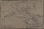 God the Father, Eustache Le Sueur (French, Paris 1616–1655 Paris), Black and white chalk on brown paper. Framing lines in pen and brown ink.