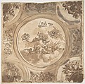 Design for the Decoration of a Ceiling an Allegory of Victory, Daniel Marot the Elder (French, Paris 1661–1752 The Hague), Pen and brown ink, brush and brown wash with traces of watercolor