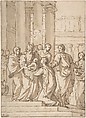 Presentation of the Infant Jesus in the Temple, Charles Mellin (French, Nancy ca. 1597–1649 Rome), Pen and brown ink, brown wash.