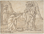 Three Angels Visiting Abraham, Charles Meynier (French, Paris 1768–1832 Paris), Pen and brown ink, brush and brown wash.