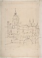 The Clock Tower, Charles Meryon (French, 1821–1868), Graphite with red chalk on laid paper (a narrow strip added at right)