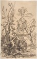 Three Men in a Landscape near Sculptures, Martin Johann Schmidt  Austrian, Pen and brown ink