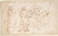 The Expulsion of Adam and Eve from Paradise (recto); Studies for the Same Composition (verso), attributed to Francesco Allegrini (Italian, Cantiano (?) 1615/20–after 1679 Gubbio (?)), Pen and brown ink, over red chalk