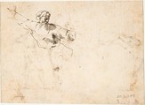 The Martyrdom of Saint Sebastian (recto); Bearded Old Man Blessing Seen in Half-length (verso), attributed to Francesco Allegrini (Italian, Cantiano (?) 1615/20–after 1679 Gubbio (?)), Pen and brown ink (recto and verso). 
Framing lines in black chalk, and pen and brown ink on mount