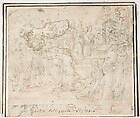 The Judgment of Solomon, Francesco Allegrini Italian, Pen and brown ink, brush and faint green wash. Framing lines in pen and brown ink on mount