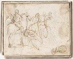 Figures, attributed to Francesco Allegrini (Italian, Cantiano (?) 1615/20–after 1679 Gubbio (?)), Pen and brown ink.  Framing lines in pen and brown ink on mount