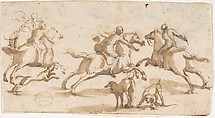 Horsemen Hunting, attributed to Francesco Allegrini (Italian, Cantiano (?) 1615/20–after 1679 Gubbio (?)), Pen and brown ink, brush and brown wash