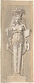 Female Term encased by a Strapwork Panel, Anonymous, French, 16th century, Pen and black ink with gray wash, heightened with white