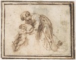 Mother and Child, Francesco Allegrini  Italian, Pen and brown ink.  Framing lines in pen and brown ink on mount