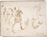 Horsemen and Archers, attributed to Francesco Allegrini (Italian, Cantiano (?) 1615/20–after 1679 Gubbio (?)), Pen and brown ink. Framing lines in pen and brown ink
