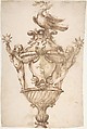 Design for a Covered Vase with the Arms of the Aldobrandini and Pamphilj Families, Alessandro Algardi (Italian, Bologna 1598–1654 Rome), Pen and brown ink, brush and brown wash